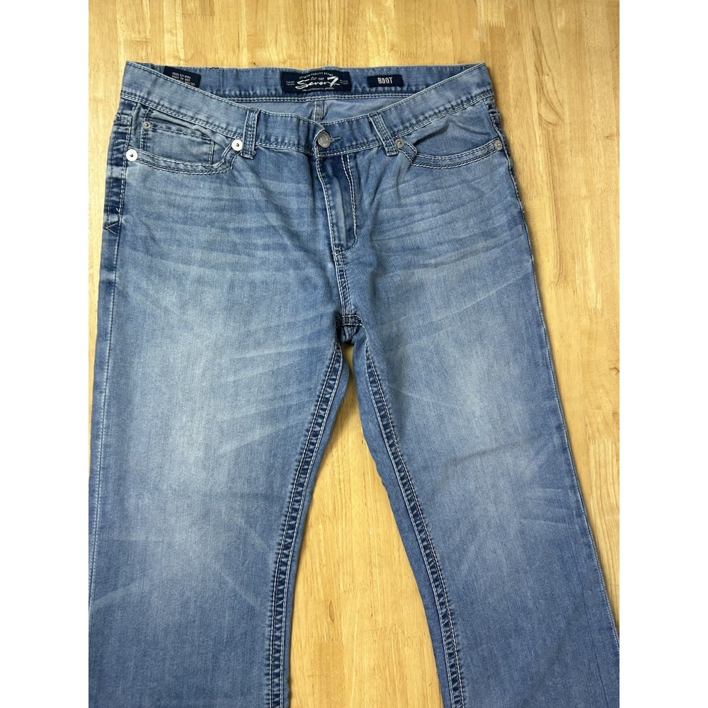 Seven7 Jeans Mens 38x30 Blue Boot Fit Denim Thick Stitch